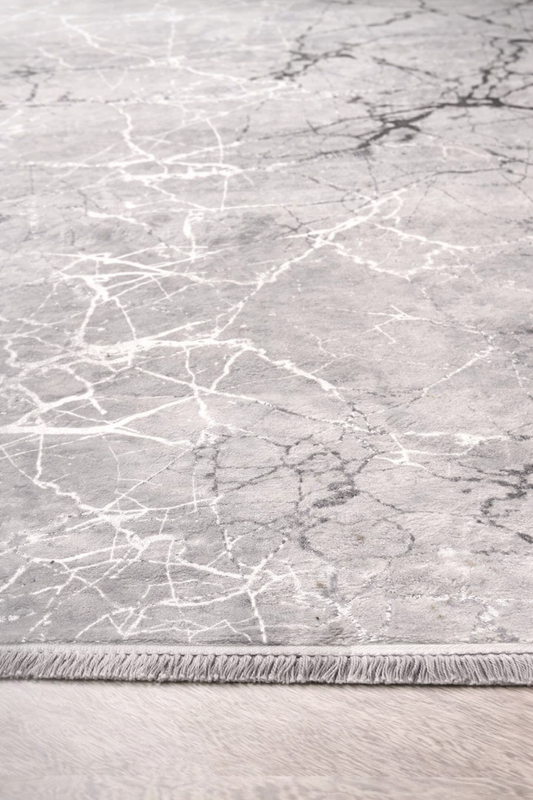 Dywan Z Frędzlami W Kolorze Biały & Srebrny, 150x200 cm, z Antypoślizgową Podstawą