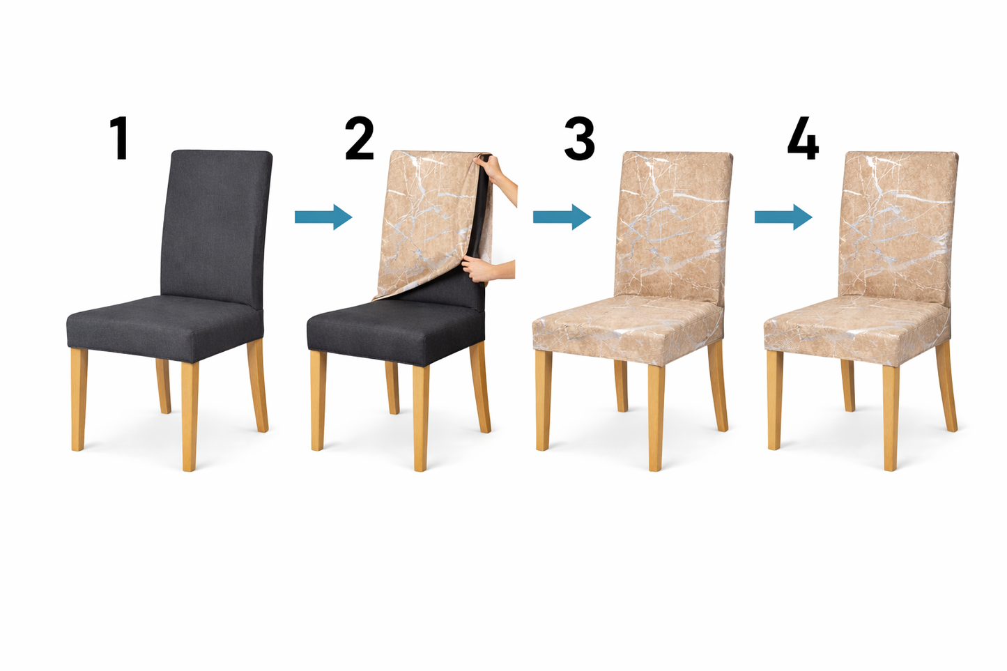 Poťahy na stoličky Marble, 6 kusov, cappucino a strieborná