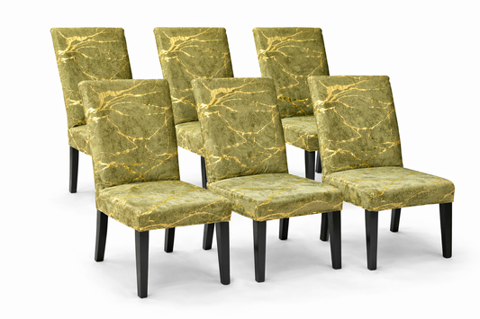 Pokrowce na krzesła Marble, 6 sztuk, pistacjowo-złote