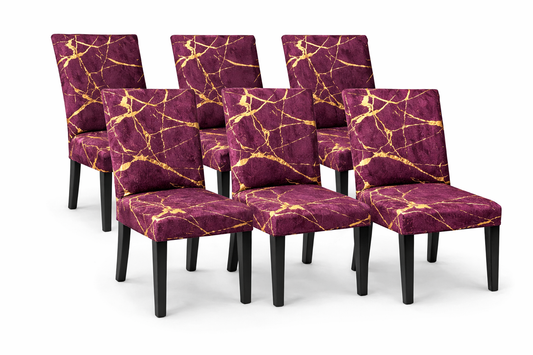 Pokrowce na krzesła marmurowe 6 sztuk fioletowo-złote