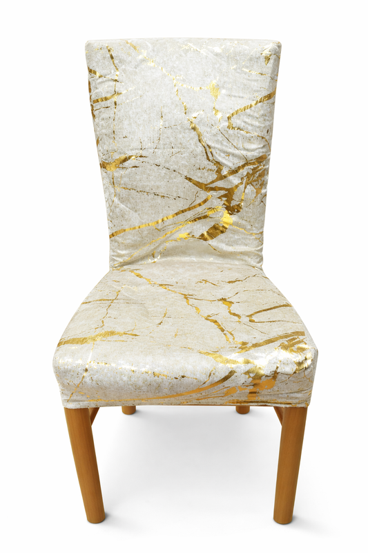Marmurowe pokrowce na krzesła, 6 sztuk, kremowo-złote