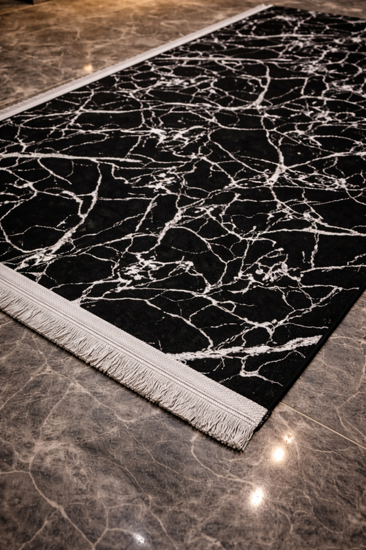 Marmurowe dywaniki łazienkowe / Antypoślizgowe / 2 sztuki / Czarno-srebrne