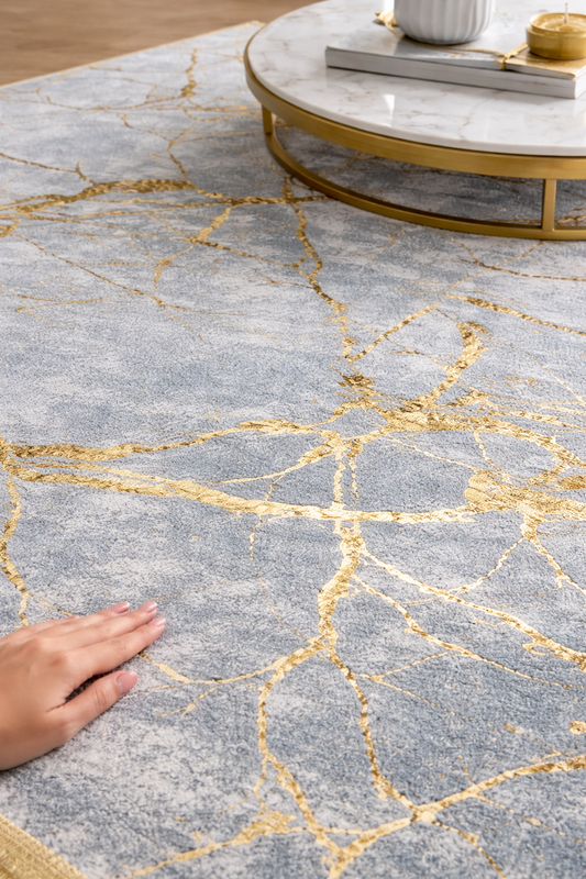 Dywan Z Frędzlami W Kolorze Biały & Złoty, 150x200 cm, z Antypoślizgową Podstawą