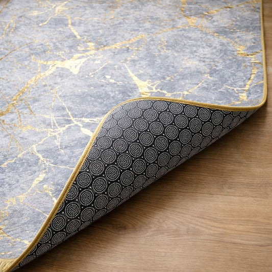 Dywanik Ze Wzorem Złoto-Jasnoszarego Marmuru 80x150 cm, Antypoślizgowy, Zmywalny, Miękki