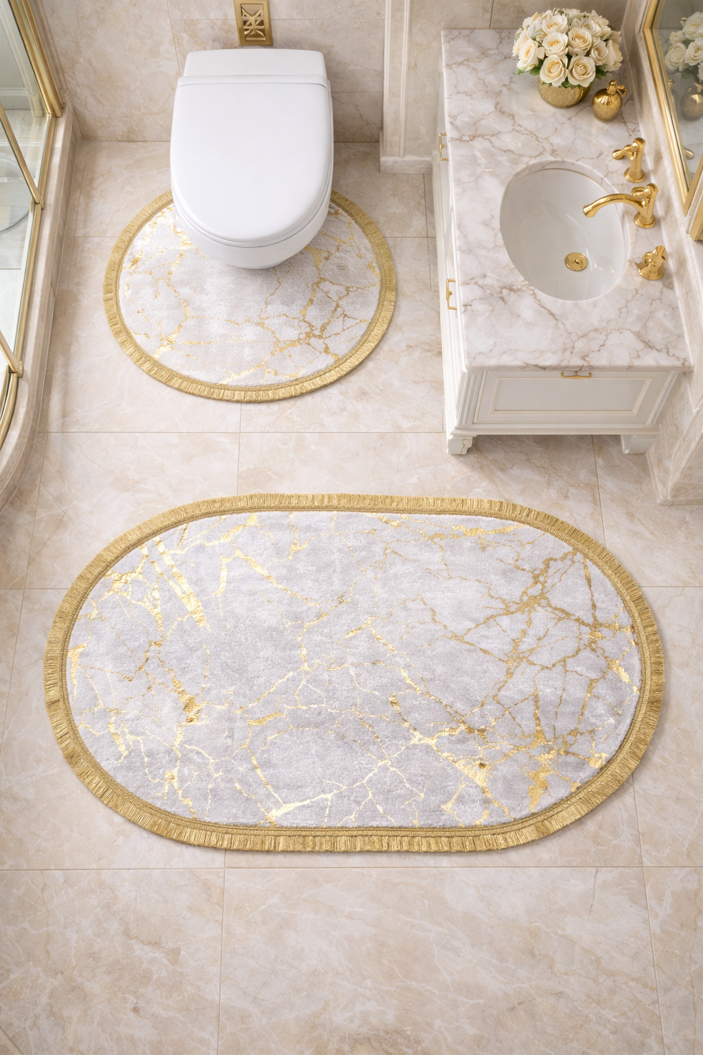 Marble bathroom mats/ Non slip/ 2 Pieces/ 100x60 cm and 60x50 cm