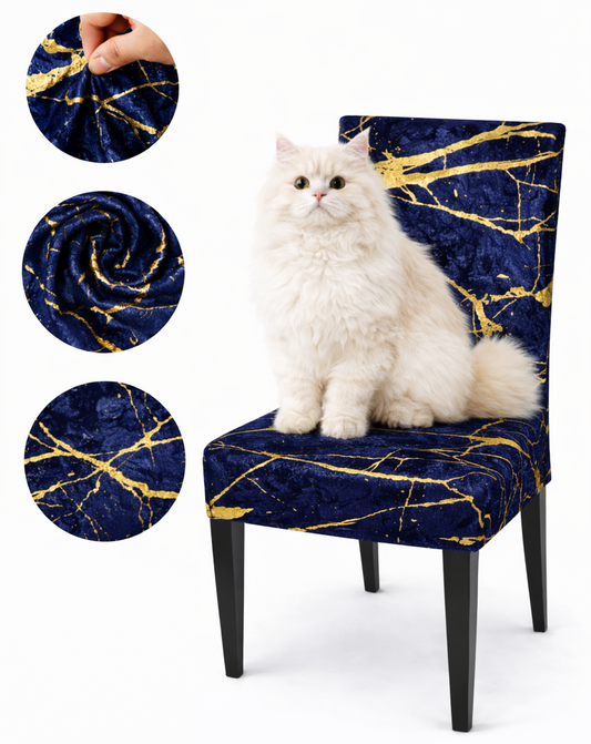 Pokrowce Na Krzesła Marmurowe 6 Sztuk, Granatowe & Złote