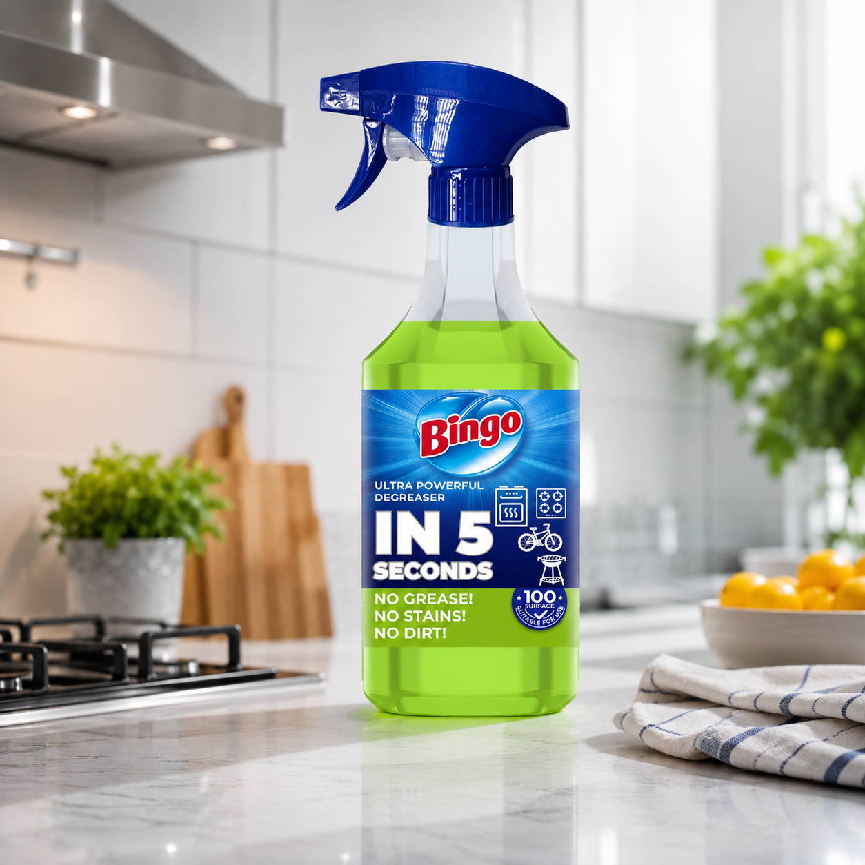 Bingo Uniwersalny Odtłuszczacz 900 ml - Spray do powierzchni kuchennych i tłustych