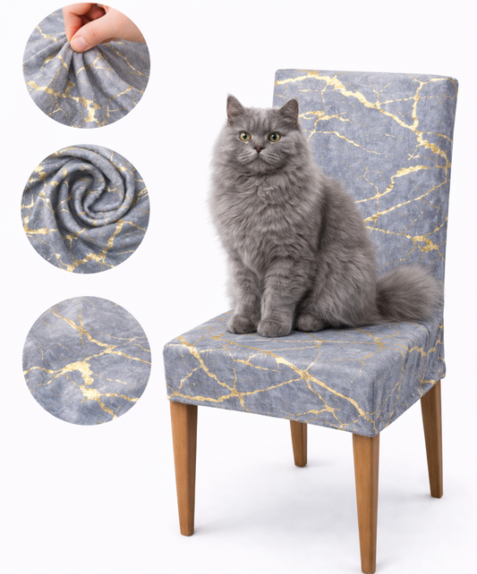 Marmurowe Pokrowce na Krzesła 6 Sztuk Szaro-Złoto