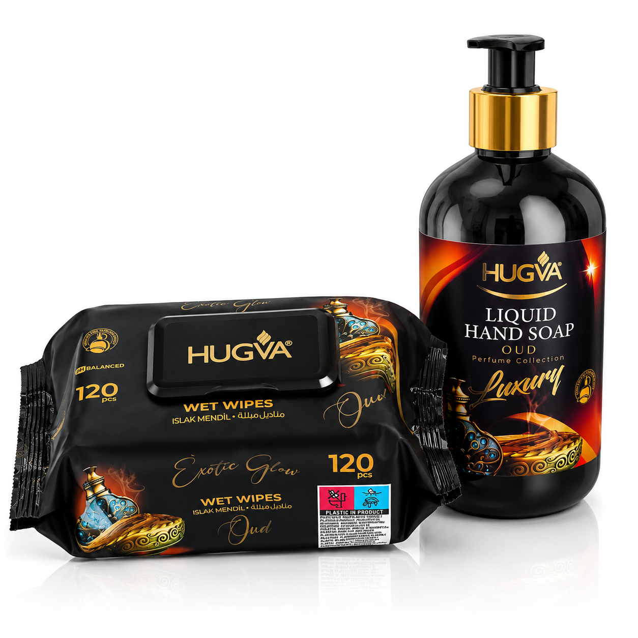 Zestaw pielęgnacyjny HUGVA – mydło w płynie 500 ml + chusteczki nawilżane 120 szt.