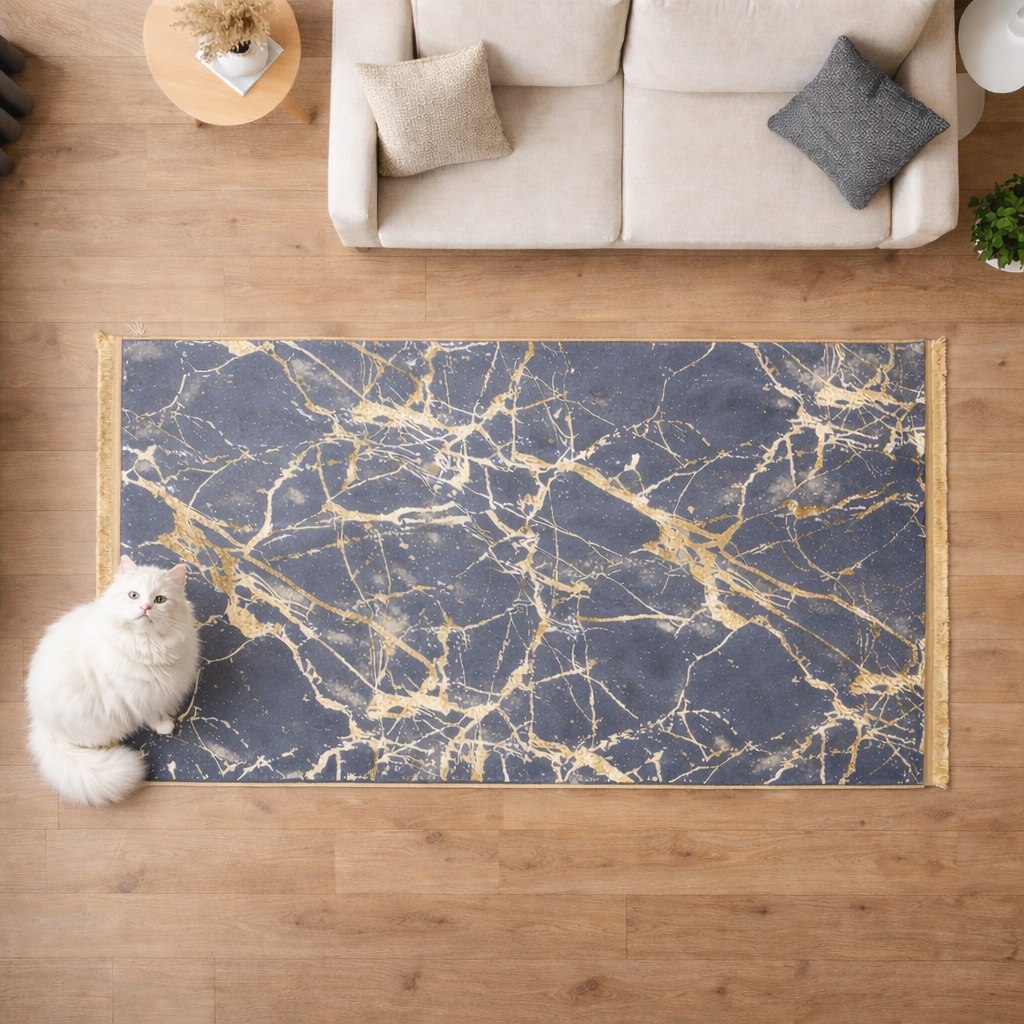 Dywan 80x150 cm ze wzorem marmuru w kolorze złotym i czarnym, antypoślizgowy, zmywalny, miękki, wysokiej jakości