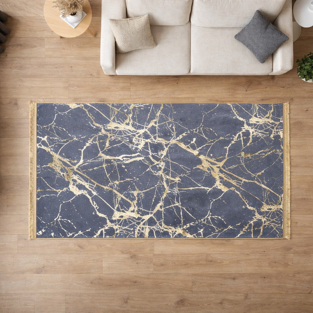 Dywan 80x150 cm ze wzorem marmuru w kolorze złotym i czarnym, antypoślizgowy, zmywalny, miękki, wysokiej jakości