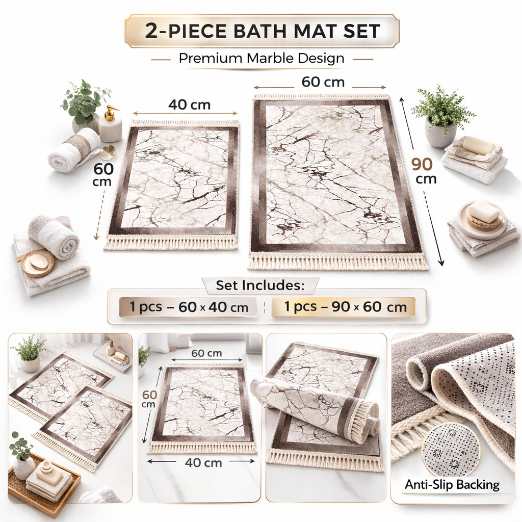 Dywanik łazienkowy 2 sztuki, antypoślizgowy, 90x60 cm i 60x40 cm