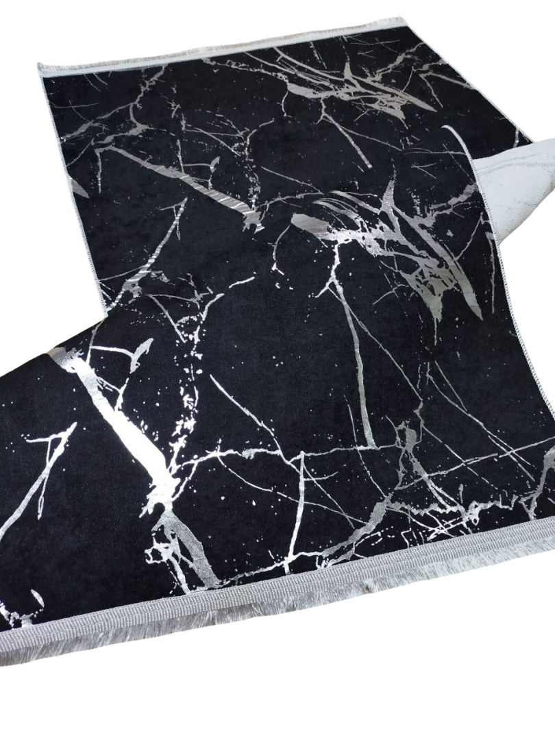 80x150 cm Silver And Black Marble Pattern Rug, Non Slip,Washable,Soft Quality