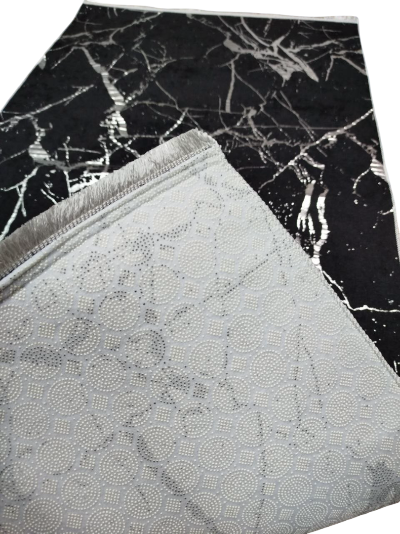 80x150 cm Silver And Black Marble Pattern Rug, Non Slip,Washable,Soft Quality