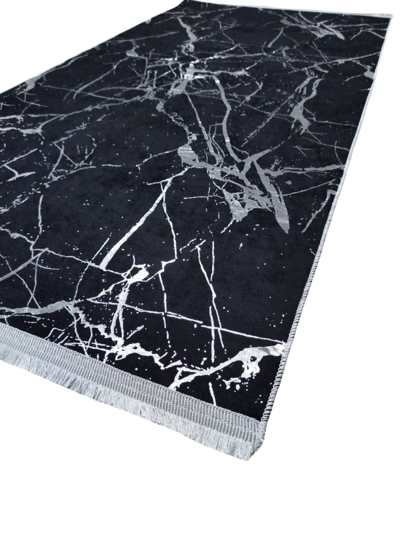 80x150 cm Silver And Black Marble Pattern Rug, Non Slip,Washable,Soft Quality