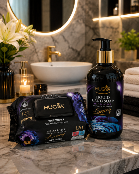 Zestaw pielęgnacyjny HUGVA – mydło w płynie 500 ml + chusteczki nawilżane 120 szt.