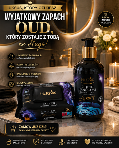 Zestaw pielęgnacyjny HUGVA – mydło w płynie 500 ml + chusteczki nawilżane 120 szt.