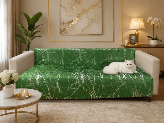 Antypoślizgowy Pokrowiec na Sofę z Gąbką- 170x210 cm-Zielony i Srebrny