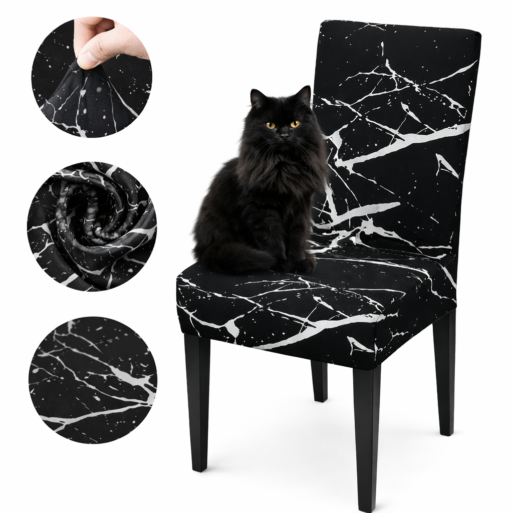 CHAIR COVERS 6 PCS BLACK AND WHITE MARBLE FLEXIBLE UNIVERSAL VELVET