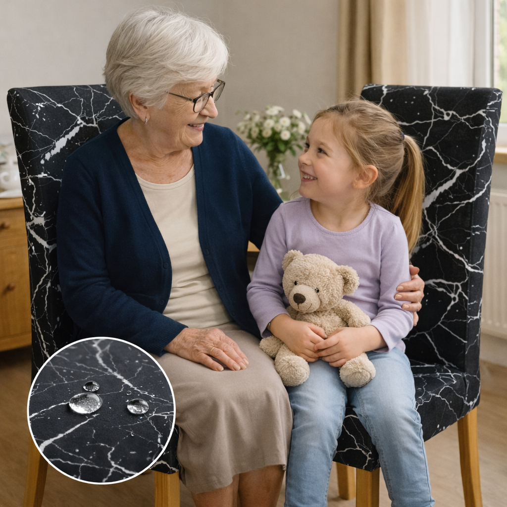 POKROWCE NA KRZESŁA 6 SZT. CZARNO-BIAŁE MARMUROWE ELASTYCZNE UNIWERSALNE WELUROWE