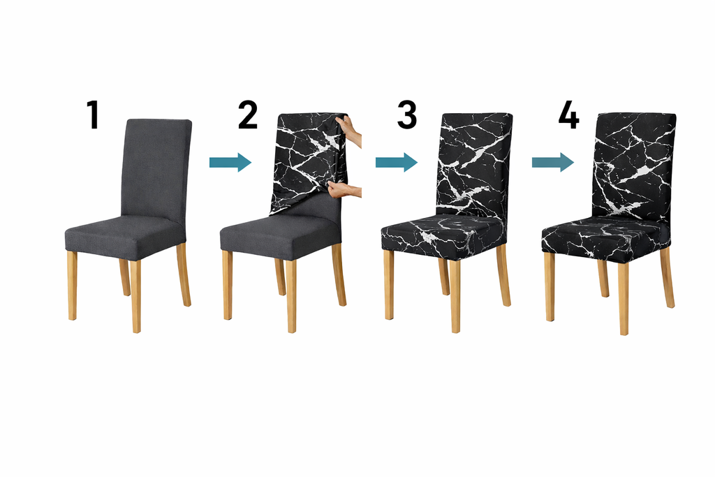 POKROWCE NA KRZESŁA 6 SZT. CZARNO-BIAŁE MARMUROWE ELASTYCZNE UNIWERSALNE WELUROWE