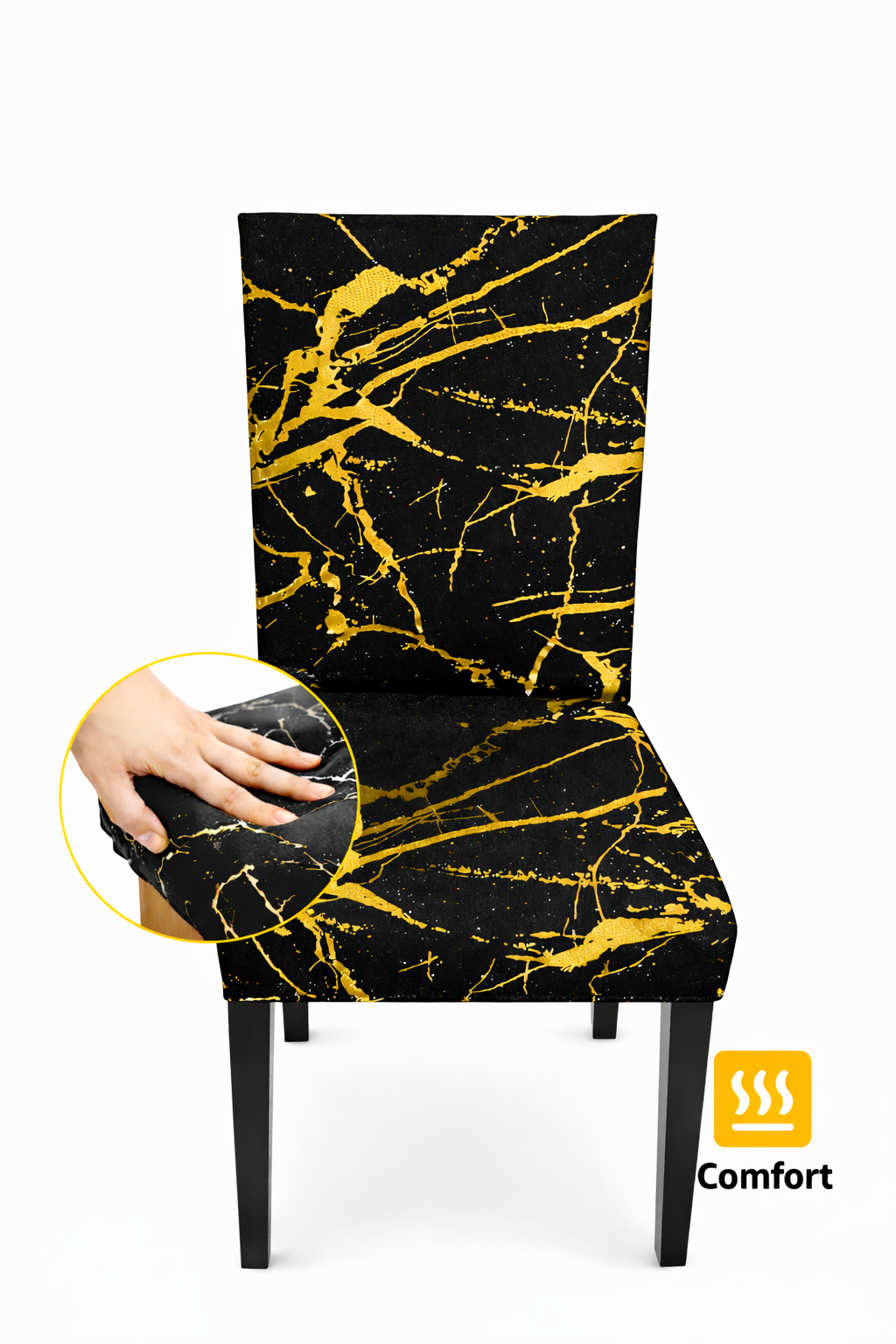 CHAIR COVERS 6 PCS BLACK AND GOLD MARBLE FLEXIBLE UNIVERSAL VELVET