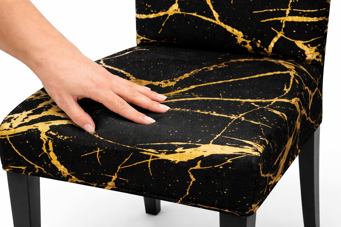 Mramorové poťahy na stoličky, 6 kusov, čierne a zlaté