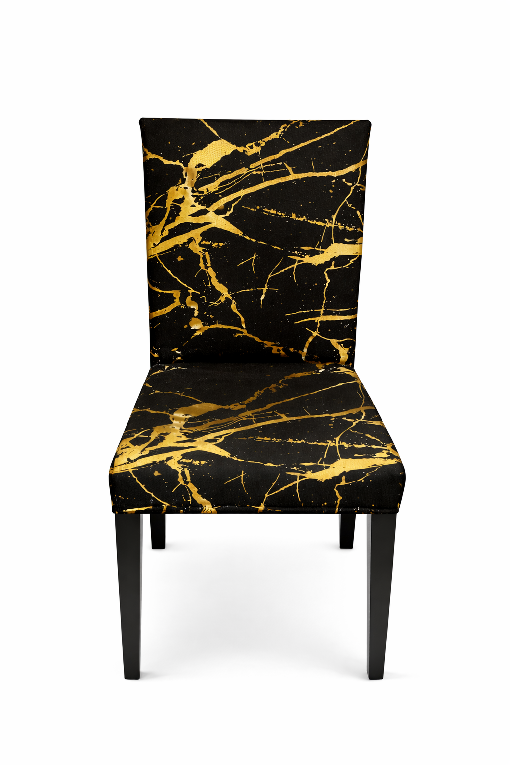 CHAIR COVERS 6 PCS BLACK AND GOLD MARBLE FLEXIBLE UNIVERSAL VELVET