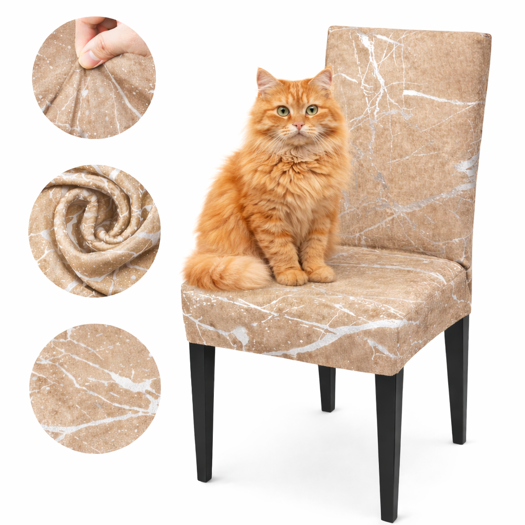 CHAIR COVERS 6 PCS CAPPUCCINO AND SILVER MARBLE FLEXIBLE UNIVERSAL VELVET