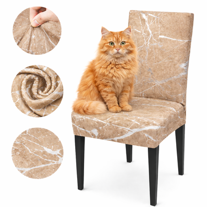 Poťahy na stoličky Marble, 6 kusov, cappucino a strieborná