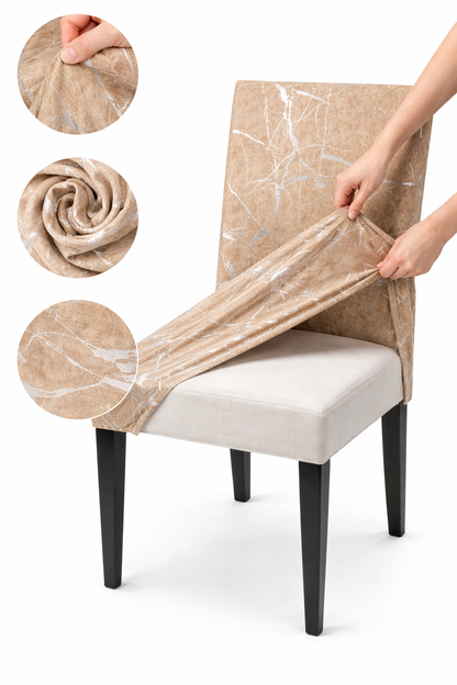 Poťahy na stoličky Marble, 6 kusov, cappucino a strieborná