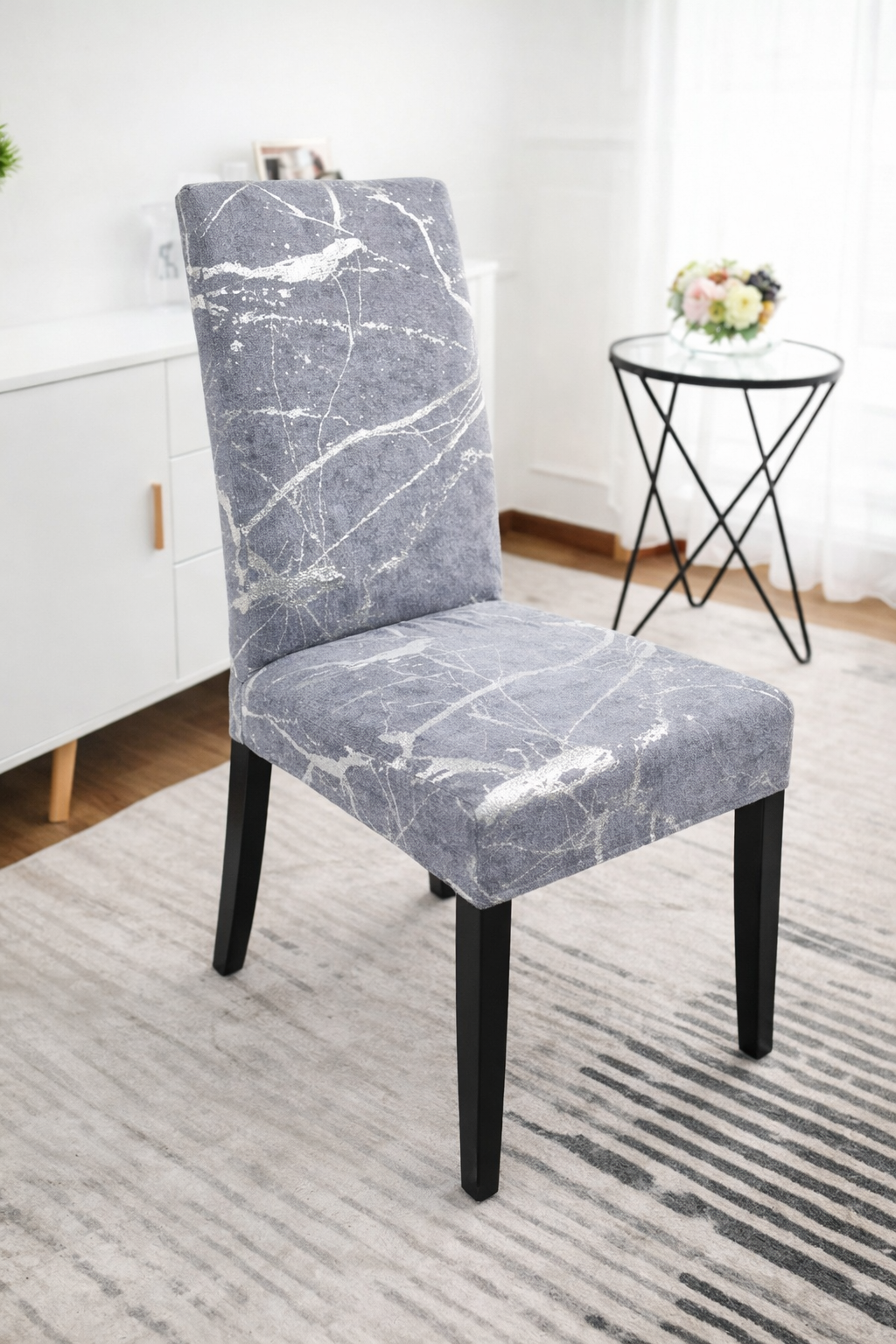 CHAIR COVERS 6 PCS GRAY AND SILVER MARBLE FLEXIBLE UNIVERSAL VELVET