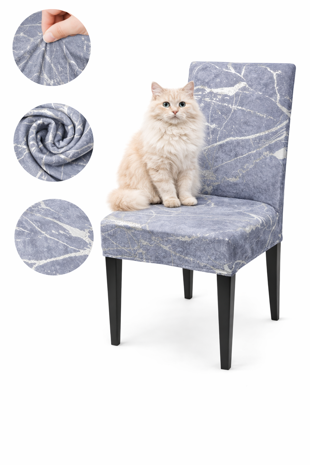 CHAIR COVERS 6 PCS GRAY AND SILVER MARBLE FLEXIBLE UNIVERSAL VELVET