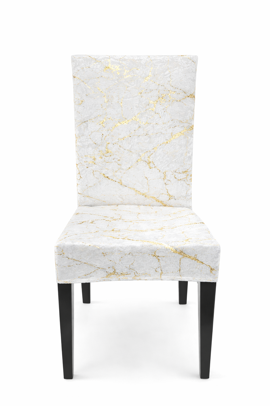 POKROWCE NA KRZESŁA 6 SZT. BIAŁE I ZŁOTE MARMUROWE ELASTYCZNE UNIWERSALNE WELUROWE
