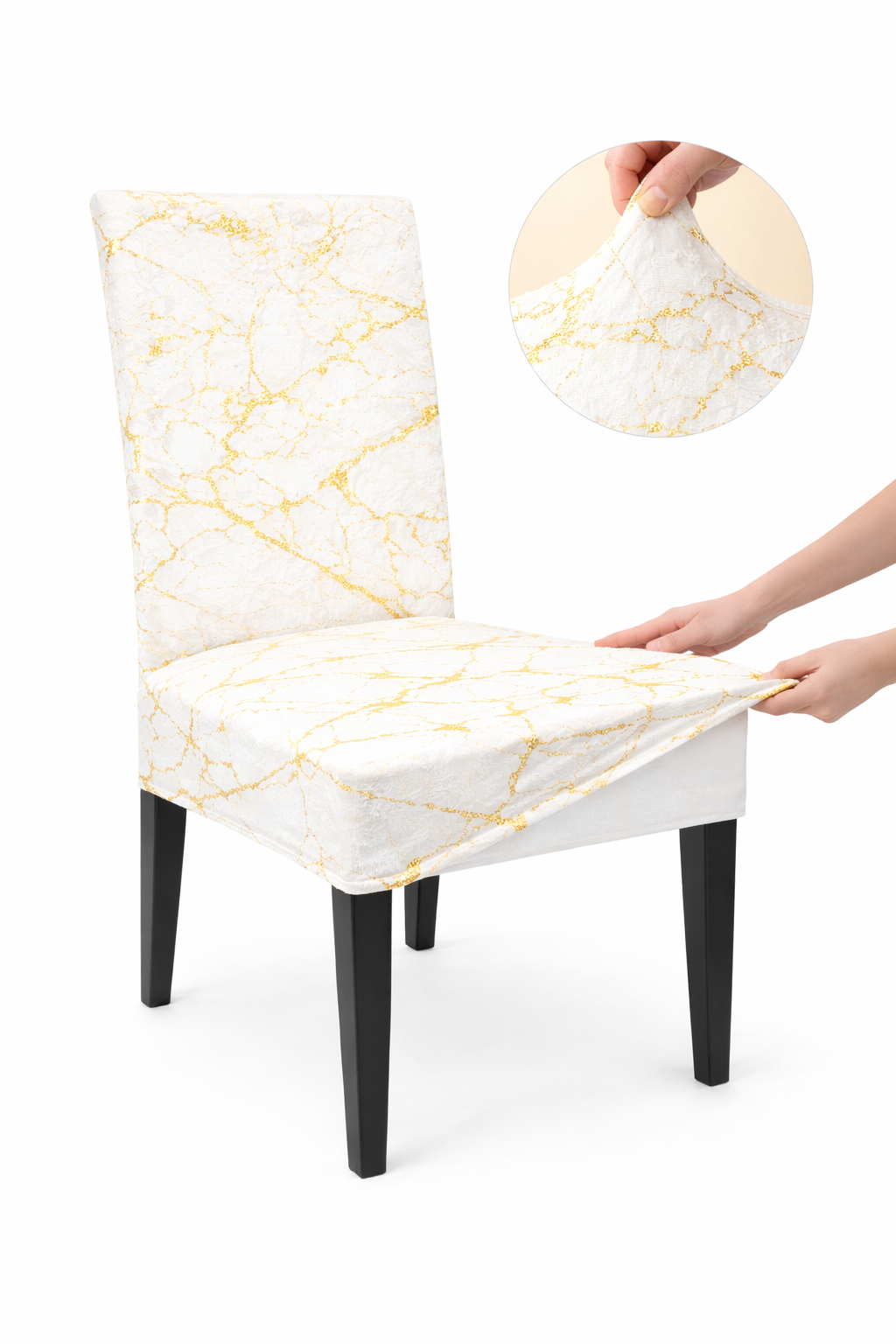 CHAIR COVERS 6 PCS WHITE AND GOLD MARBLE FLEXIBLE UNIVERSAL VELVET