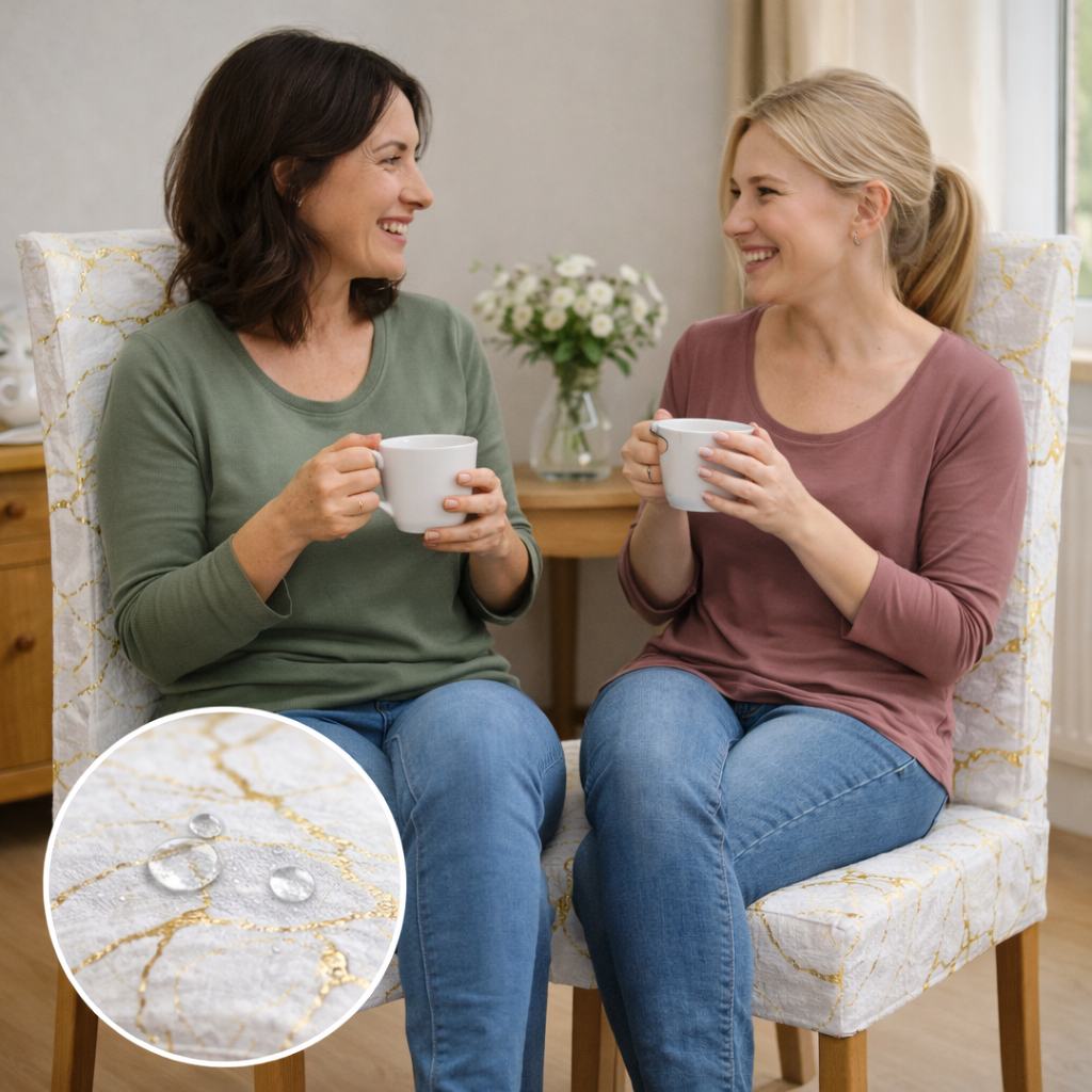 POKROWCE NA KRZESŁA 6 SZT. BIAŁE I ZŁOTE MARMUROWE ELASTYCZNE UNIWERSALNE WELUROWE