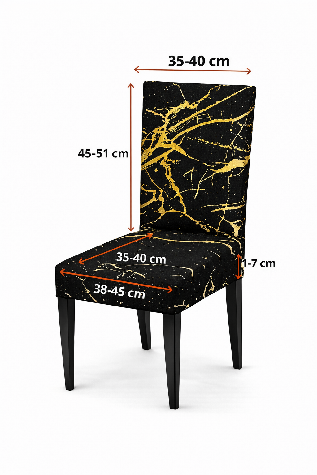 CHAIR COVERS 6 PCS BLACK AND GOLD MARBLE FLEXIBLE UNIVERSAL VELVET