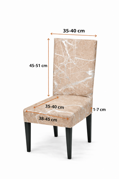Poťahy na stoličky Marble, 6 kusov, cappucino a strieborná
