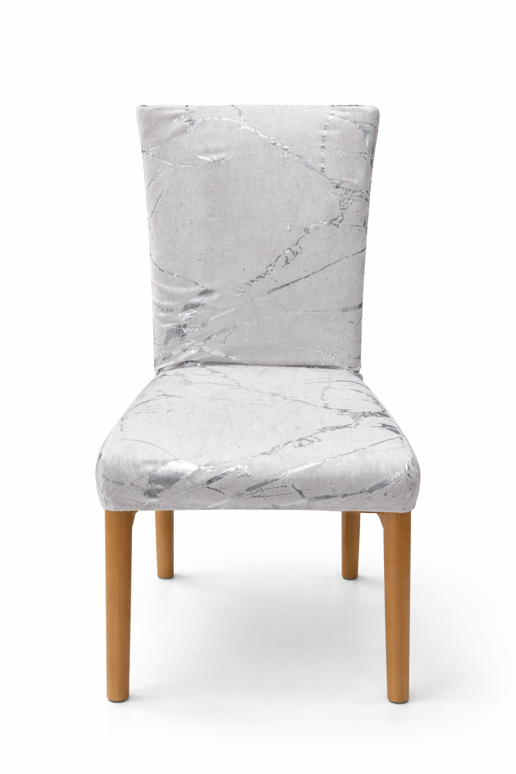 CHAIR COVERS 6 PCS WHITE AND SILVER MARBLE FLEXIBLE UNIVERSAL VELVET