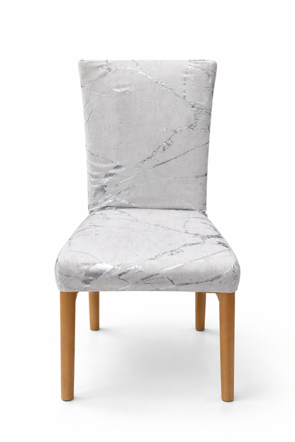 Poťahy na stoličky Marble 6 kusov, biele a strieborné