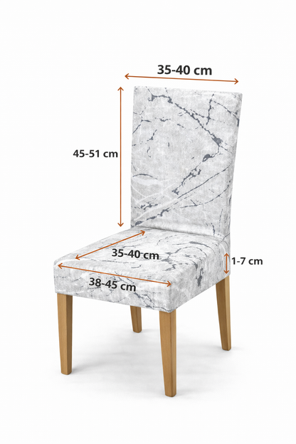 Poťahy na stoličky Marble 6 kusov, biele a strieborné