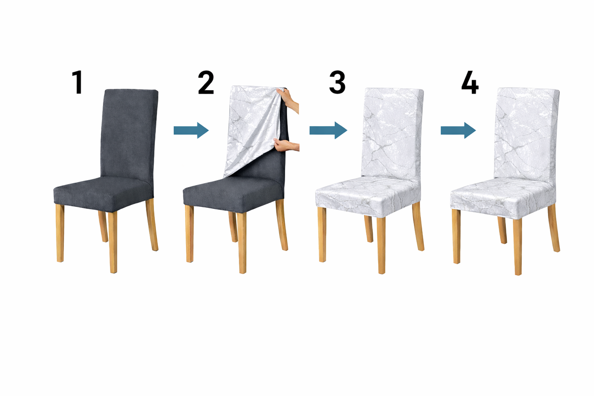 Poťahy na stoličky Marble 6 kusov, biele a strieborné