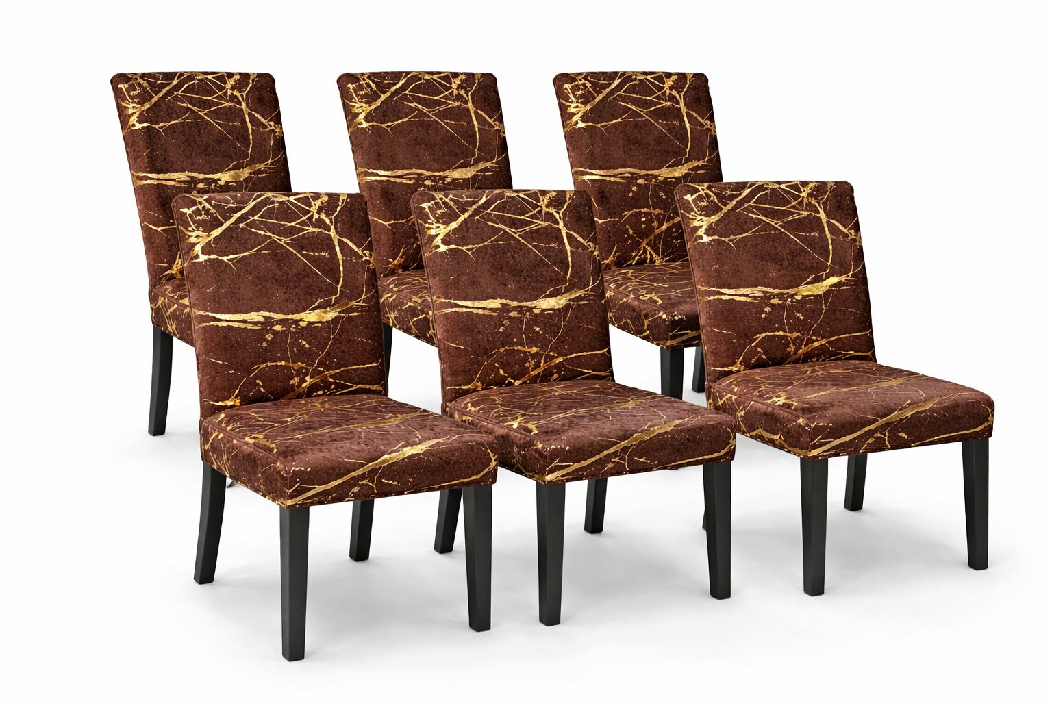 CHAIR COVERS 6 PCS BROWN AND GOLD MARBLE FLEXIBLE UNIVERSAL VELVET