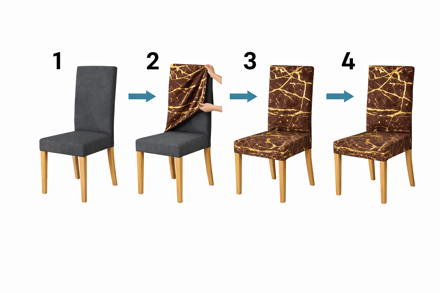 POKROWCE NA KRZESŁA 6 SZT. BRĄZOWE I ZŁOTE MARMUROWE ELASTYCZNE UNIWERSALNE WELUROWE