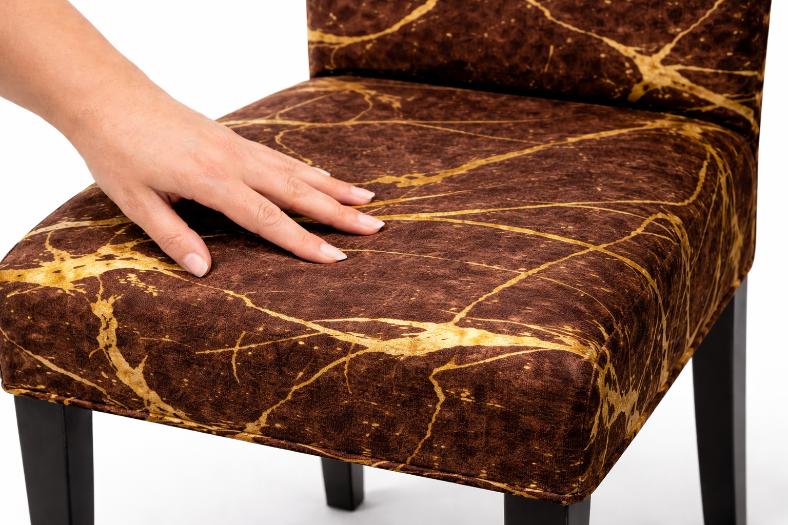 CHAIR COVERS 6 PCS BROWN AND GOLD MARBLE FLEXIBLE UNIVERSAL VELVET