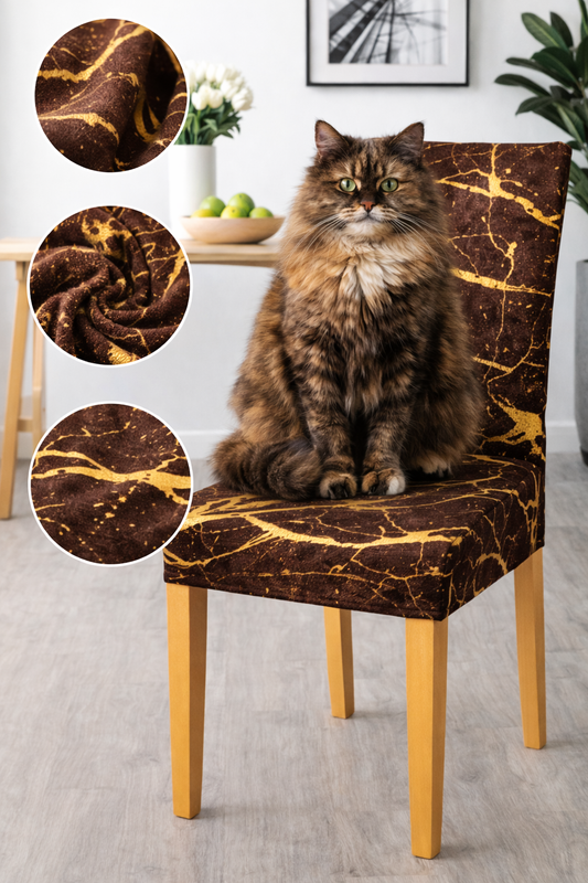 Marmurowe Pokrowce na Krzesła 6 Sztuk Brązowo-Złote