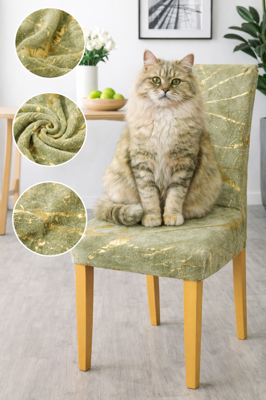 Pokrowce na krzesła Marble, 6 sztuk, pistacjowo-złote