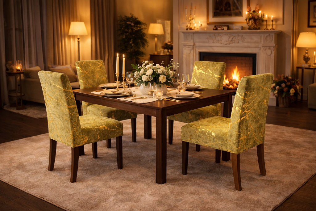 POKROWCE NA KRZESŁA 6 SZT. PISTACJOWE ZIELONE I ZŁOTE MARMUROWE ELASTYCZNE UNIWERSALNE WELUROWE