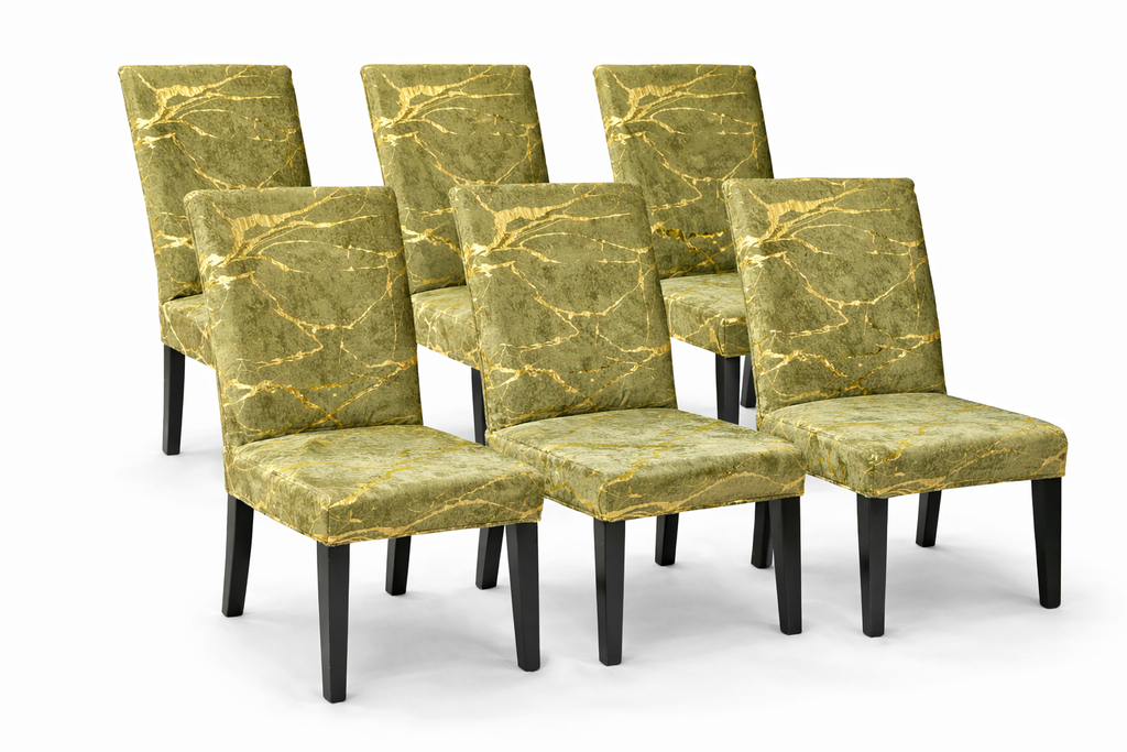 POKROWCE NA KRZESŁA 6 SZT. PISTACJOWE ZIELONE I ZŁOTE MARMUROWE ELASTYCZNE UNIWERSALNE WELUROWE