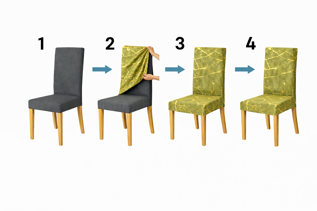 POKROWCE NA KRZESŁA 6 SZT. PISTACJOWE ZIELONE I ZŁOTE MARMUROWE ELASTYCZNE UNIWERSALNE WELUROWE